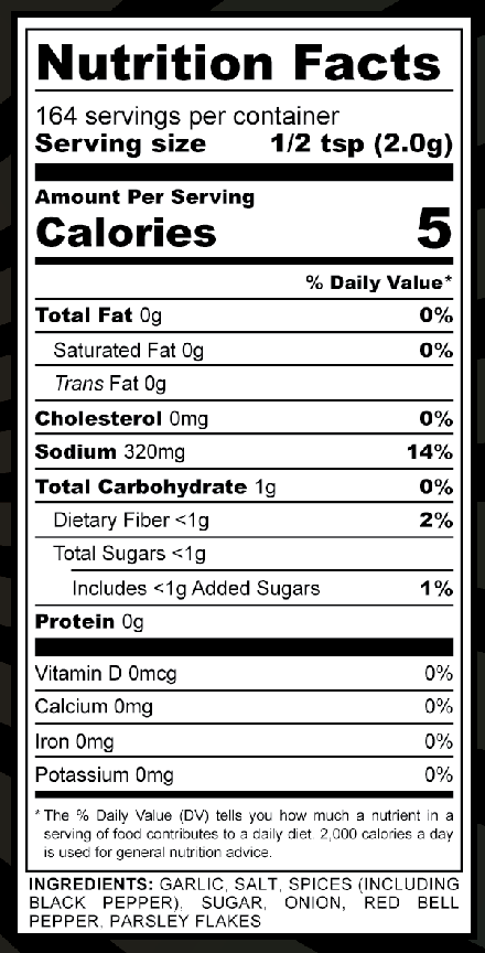 Nutrition facts label for J. Coleman's Southern-Style Beef Rub, showing serving size, calories, and ingredients.